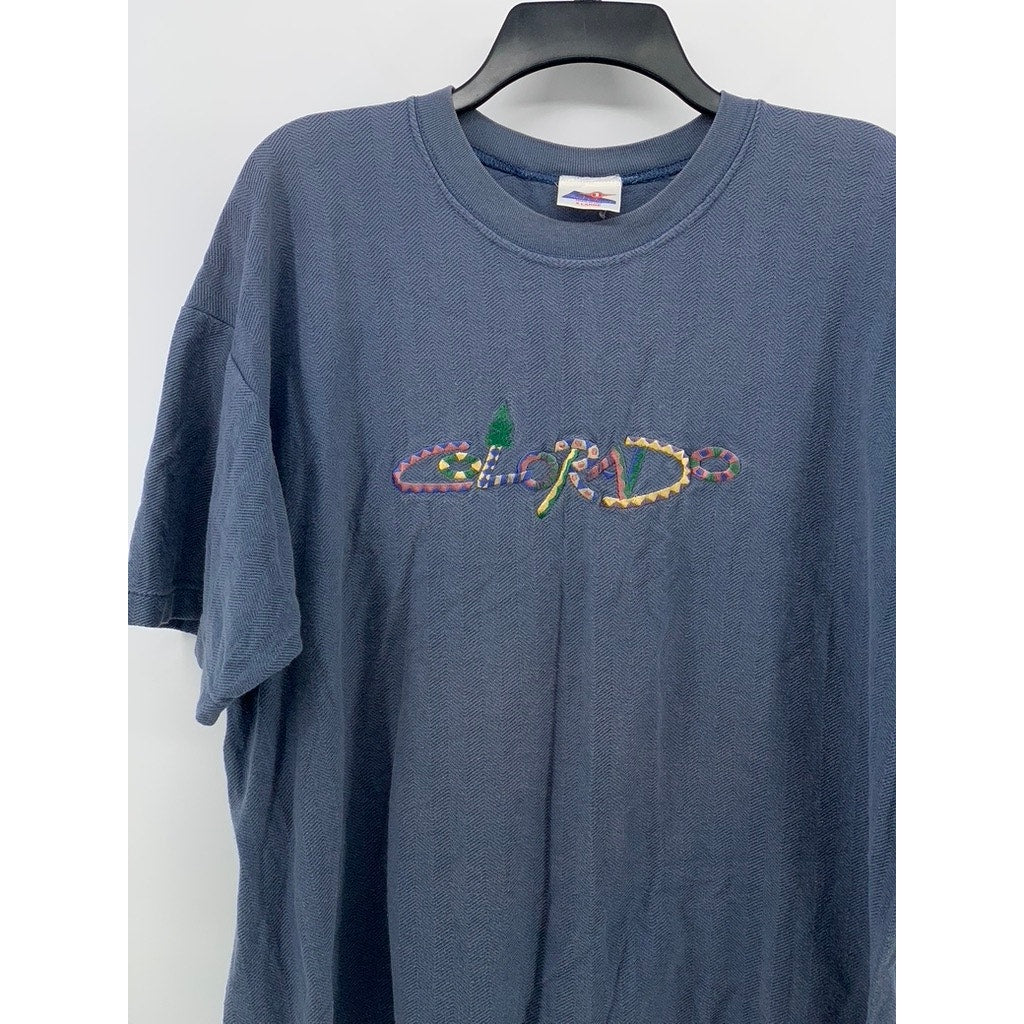 FIRST CHOICE Men's Blue Vintage Textured Embroidered Multi-Print Logo Shirt SZXL