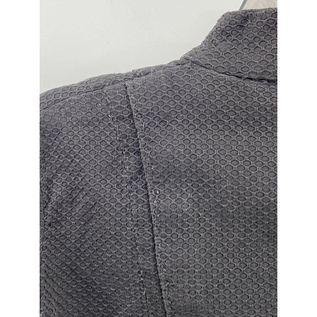 UNBRANDED Women's Black Textured Button-Up Long Sleeve Denim Cropped Jacket SZ S