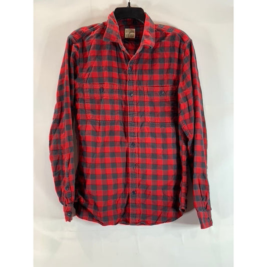 J.CREW Men's Red/Black Cotton Flannel Slim-Fit Button-Up Long Sleeve Shirt SZ M