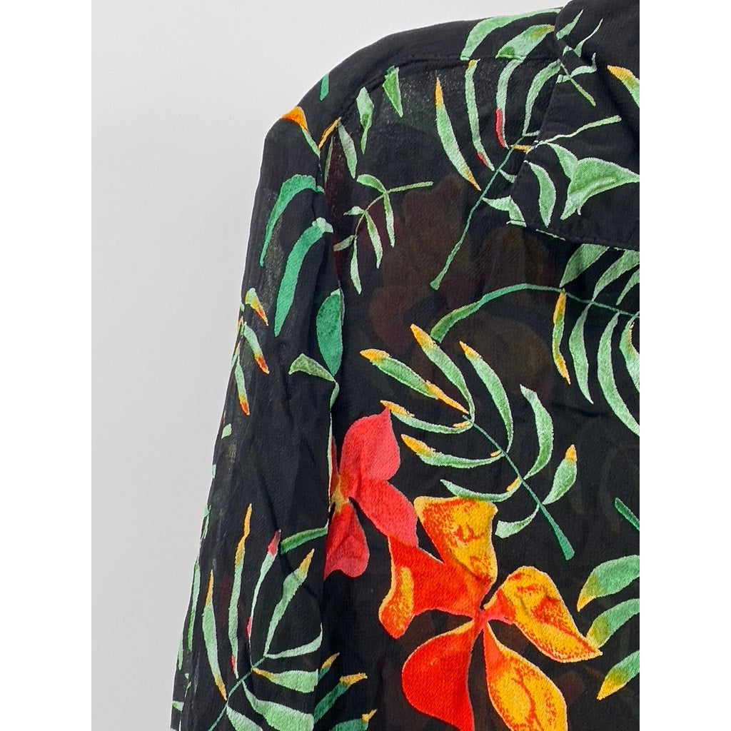 PUTUMAYO Women's Black Green Floral Regular-Fit Button-Up Long Sleeve Shirt SZXL