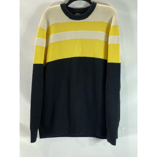 J. LINDEBERG Men's Yellow/Black Striped Knit Hendrick Wool-Coolmax Sweater SZ M