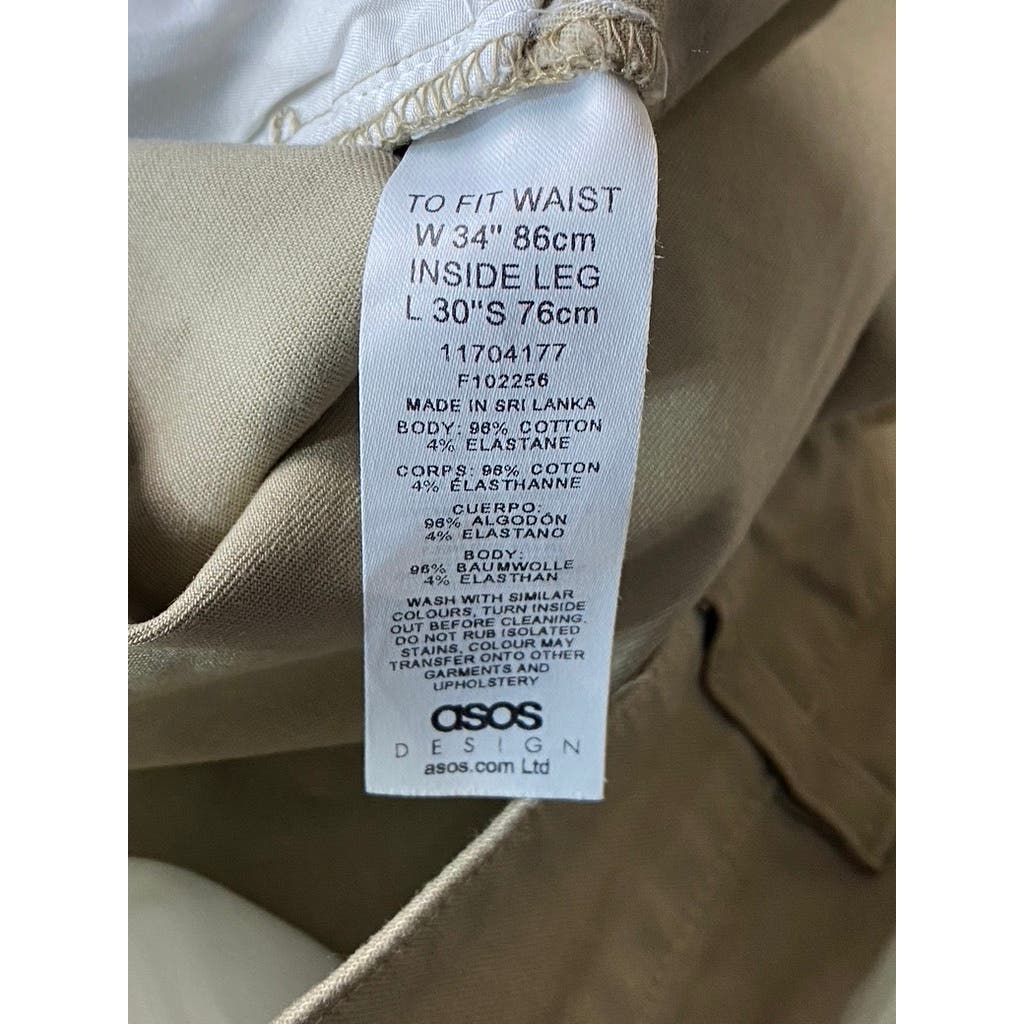 ASOS DESIGN Men's Tan Straight-Leg Pants SZ 34X30