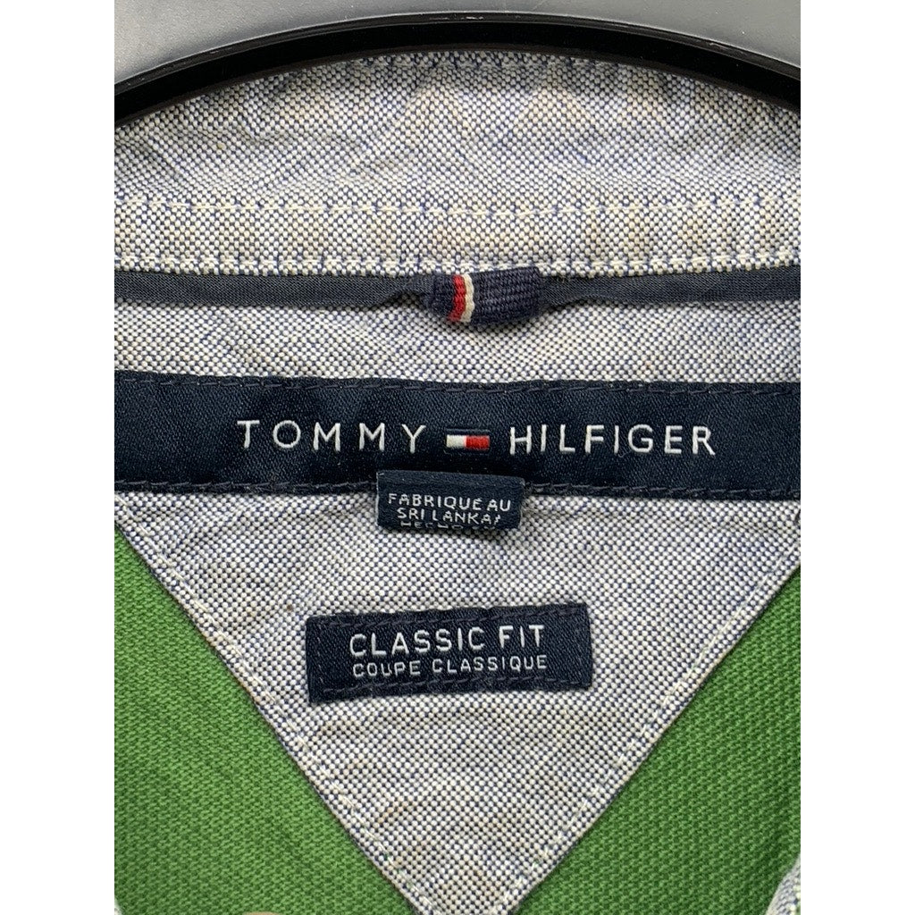 TOMMY HILFIGER Men's Green Classic-Fit Short Sleeve Casual Polo Shirt SZ M
