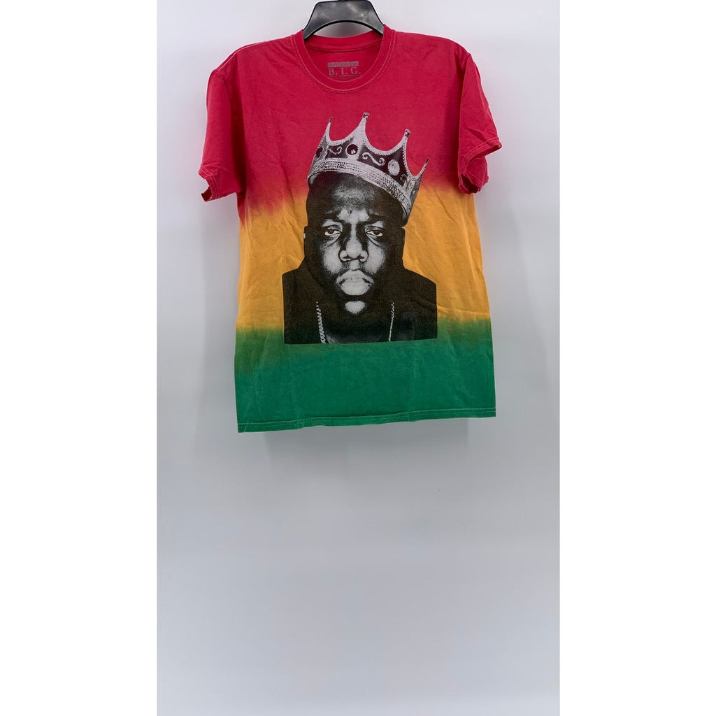 THE NOTORIOUS B.I.G Men's Red-Yellow-Green Ombre Crewneck Graphic T-Shirt SZ M