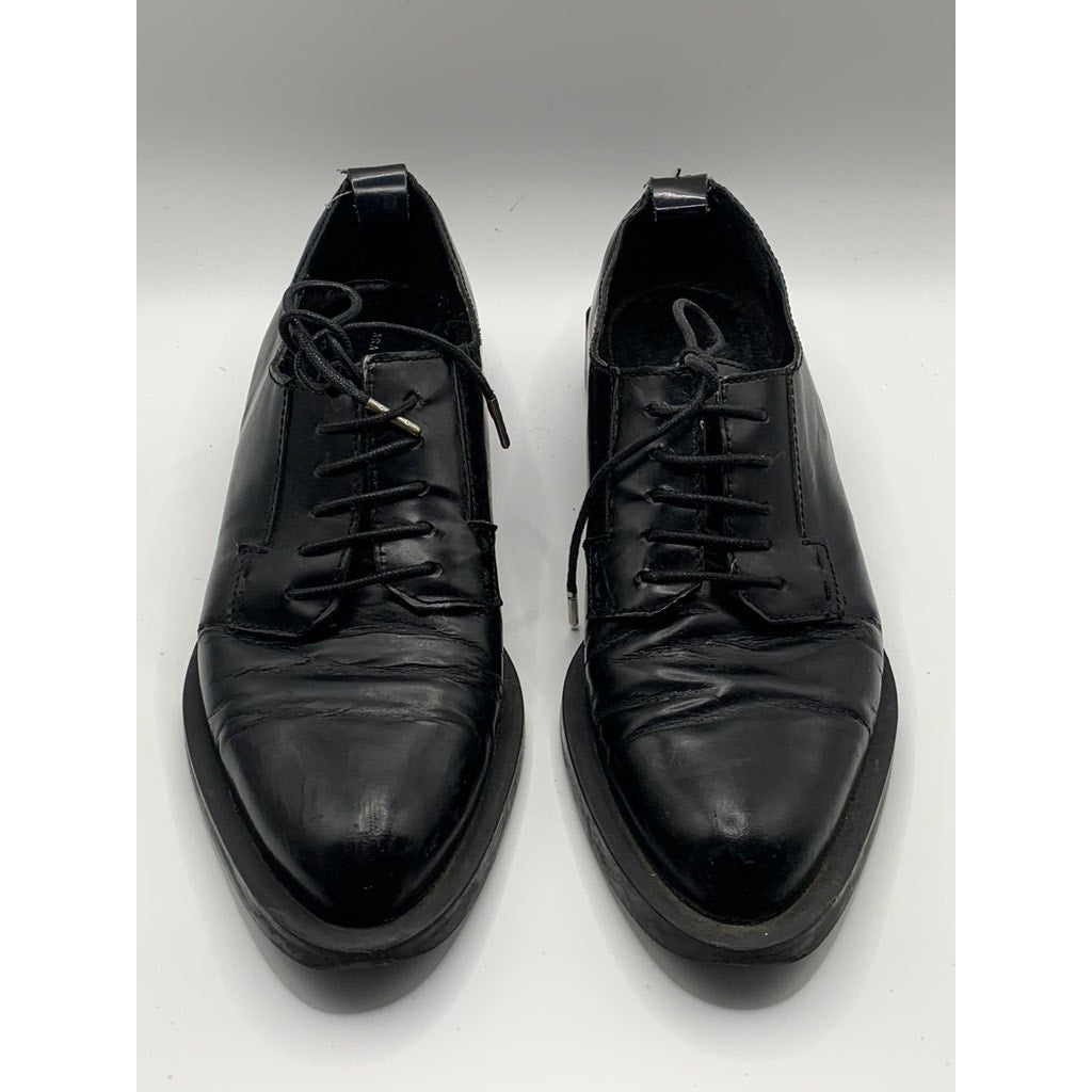 ZARA Women's Black Faux Leather Almond-Toe Lace-Up Oxford Shoes SZ 36(US6)