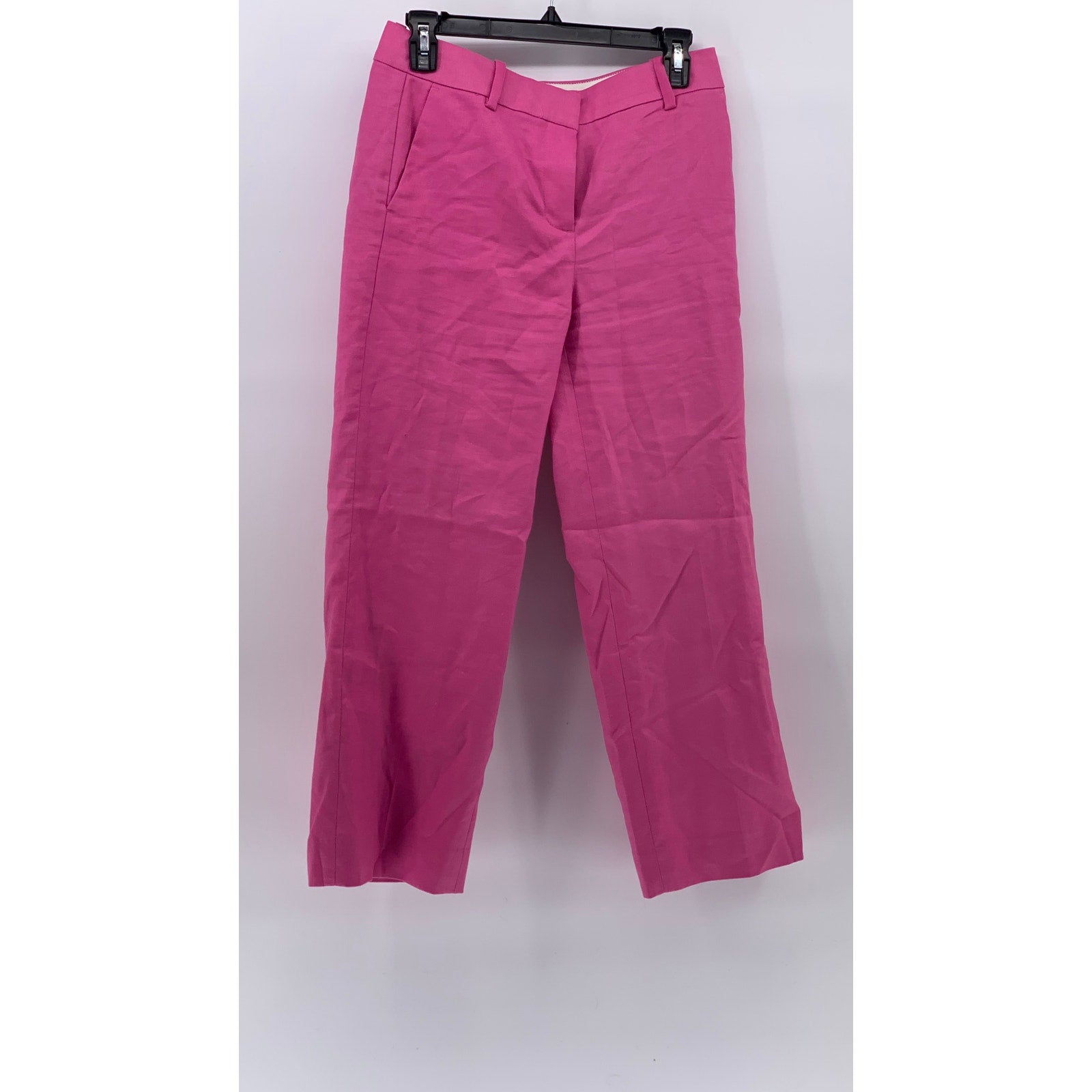 J.CREW Women's Dark Pink Solid Straight-Leg Linen-Blend Pant SZ 4