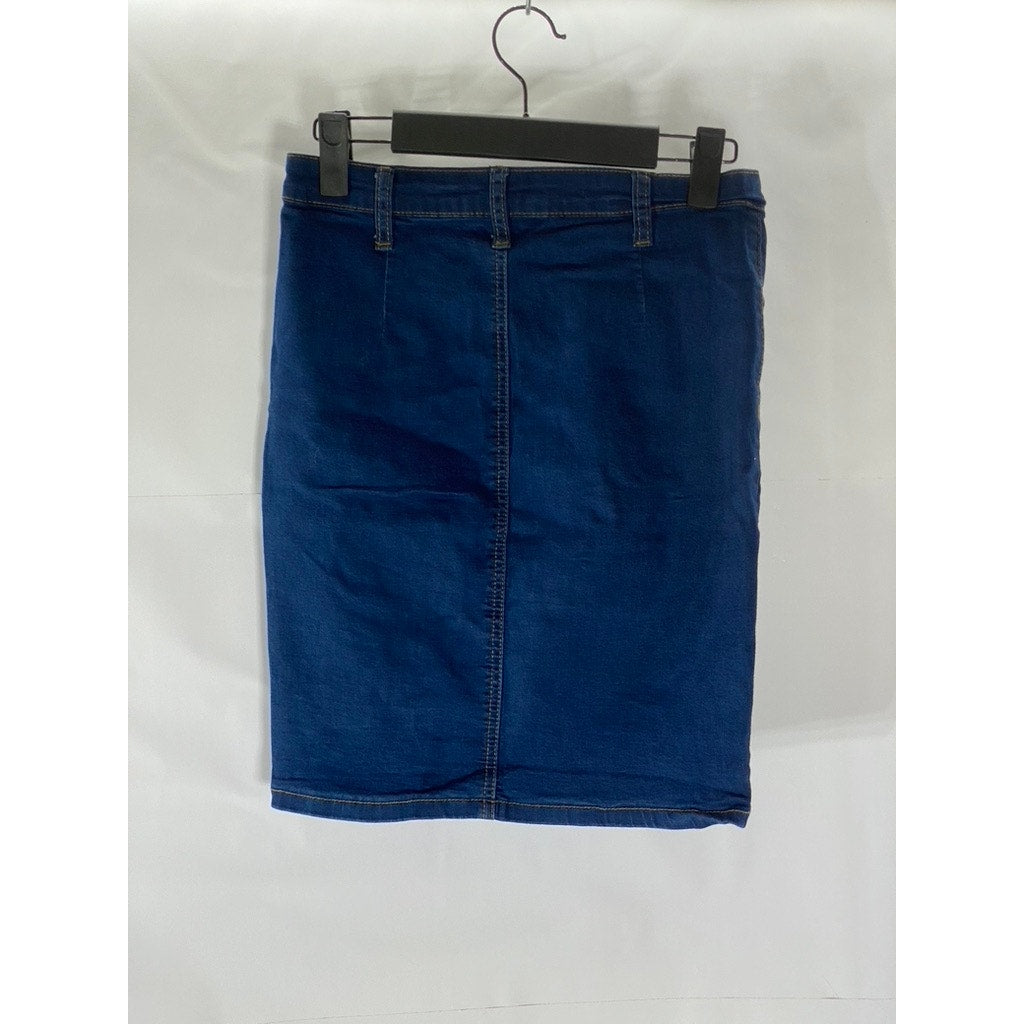 BOOHOO DENIM Women's Dark Blue Button-Front Straight Mini Skirt SZ 10