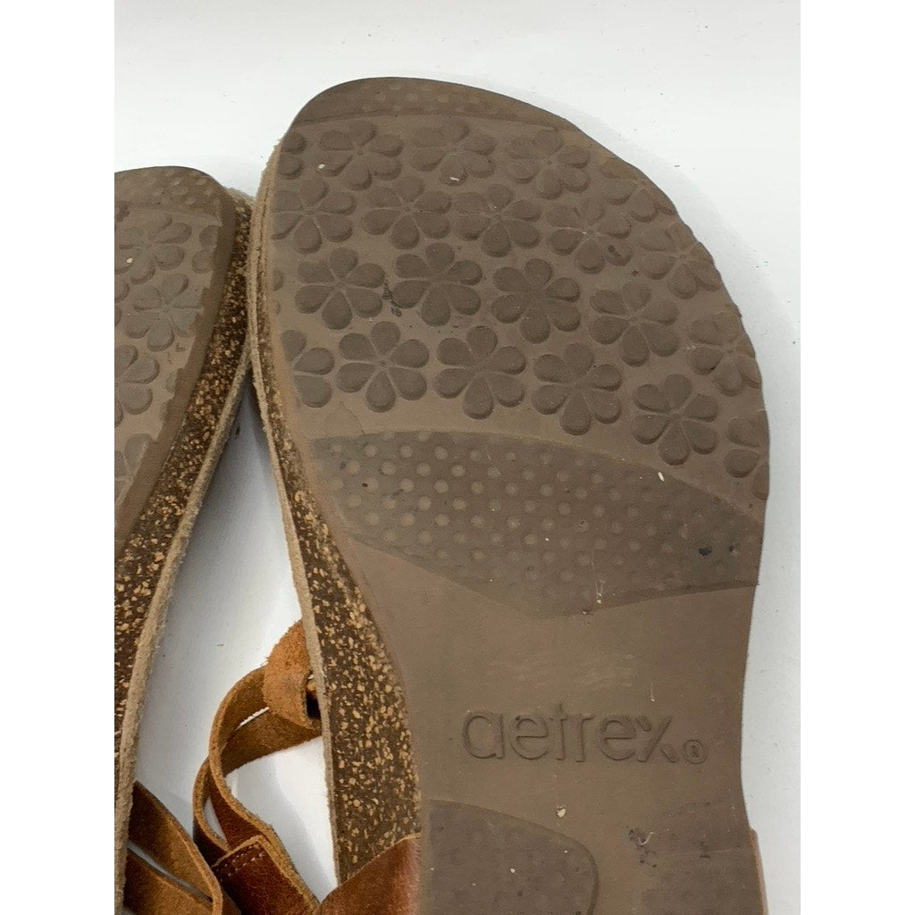 AETREX Women's Brown Harper Braided Slingback Thong Wedge Sandals SZ 7