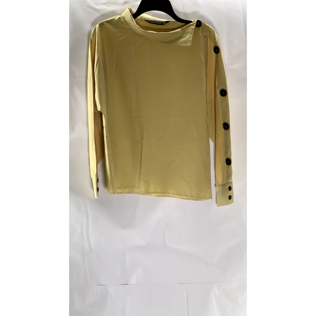 ZARA Women's Yellow Side Button Collar Long Sleeve Top SZ XS