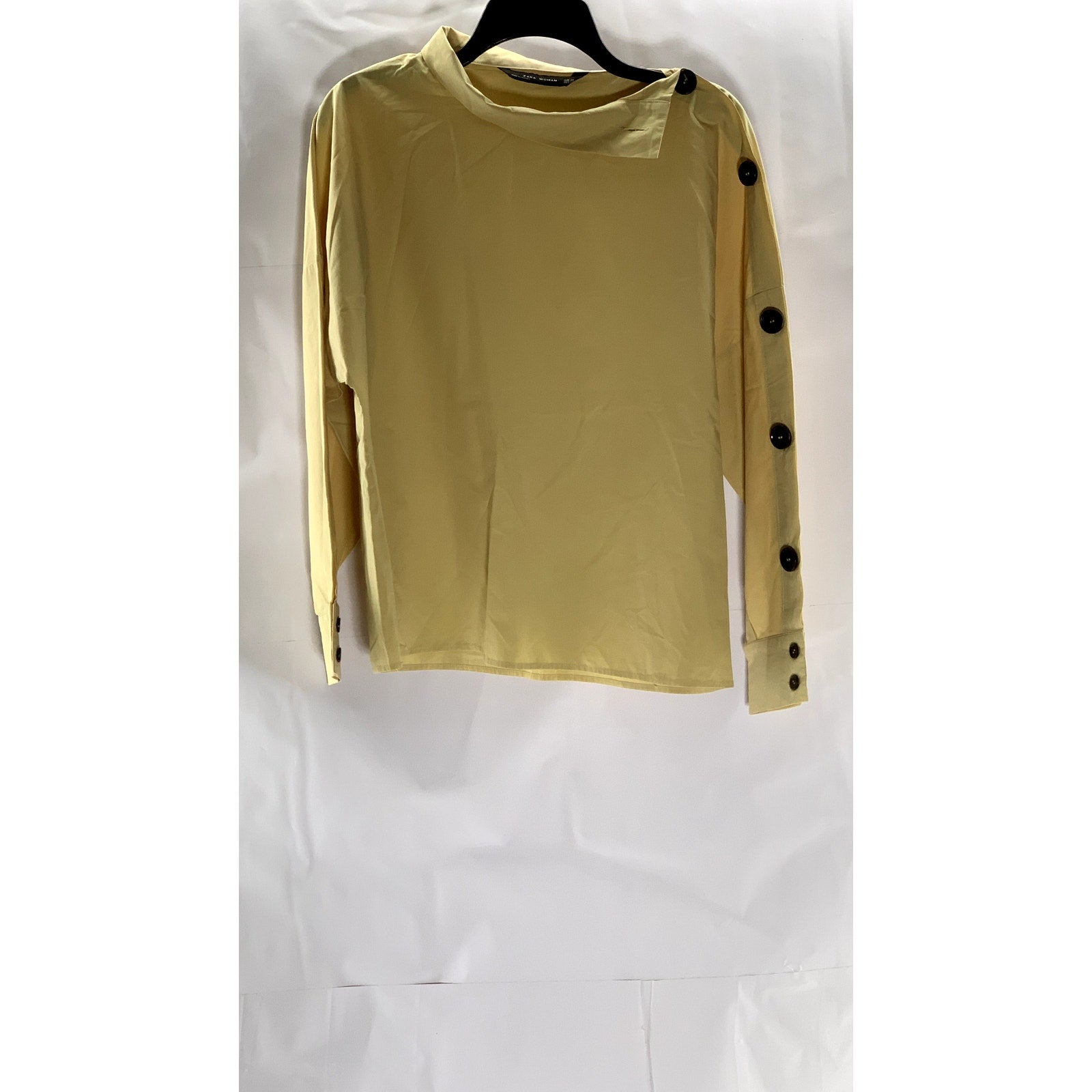 ZARA Women's Yellow Side Button Collar Long Sleeve Top SZ XS