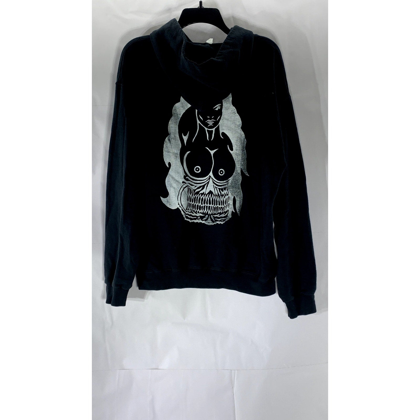 JERZEES NUBLEND Men’s Black-White Graphic Long Sleeve Pullover Hoodie SZ L