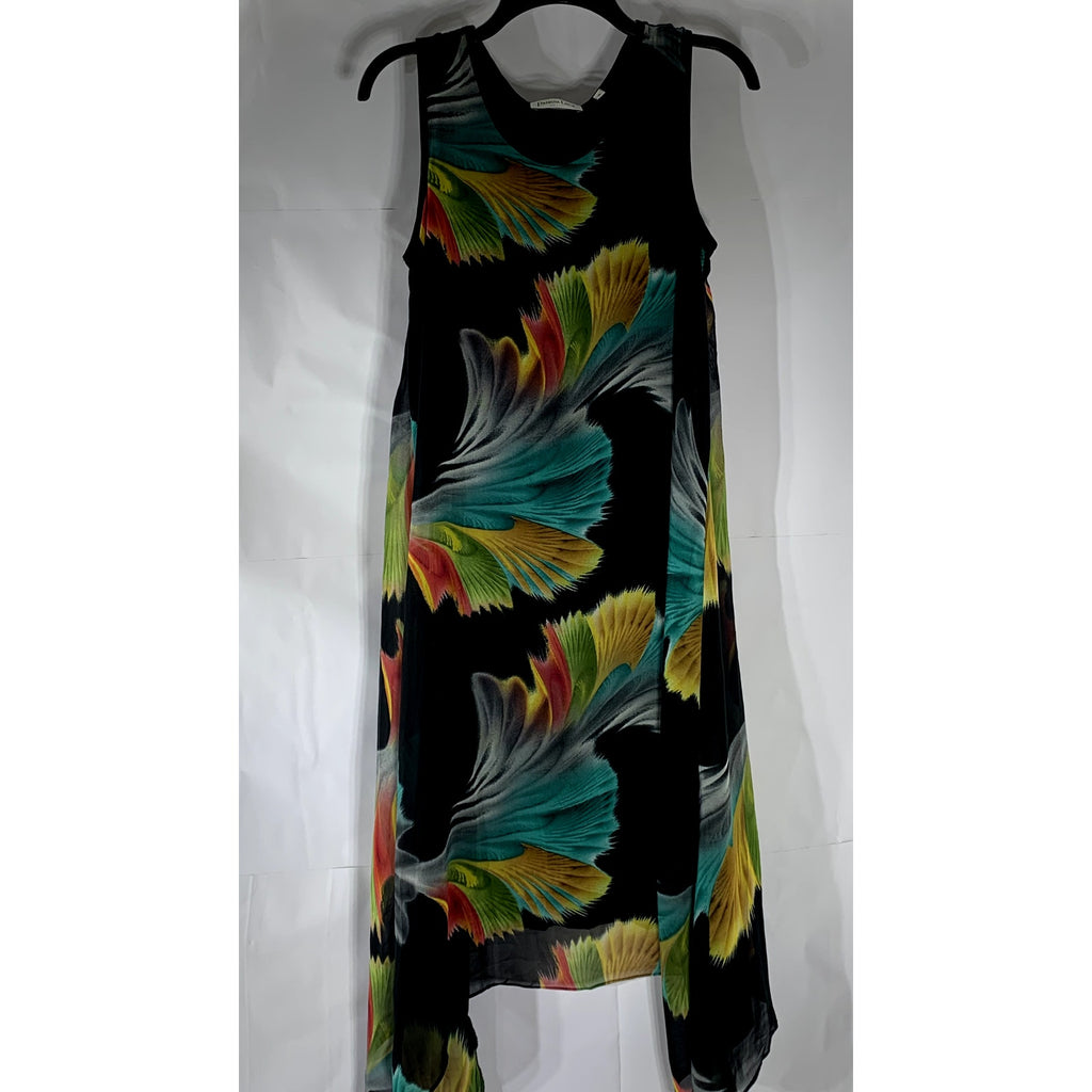 PATRICIA LUCA MILANO Women's Black Floral Scoop-Neck Tank Dress SZ S