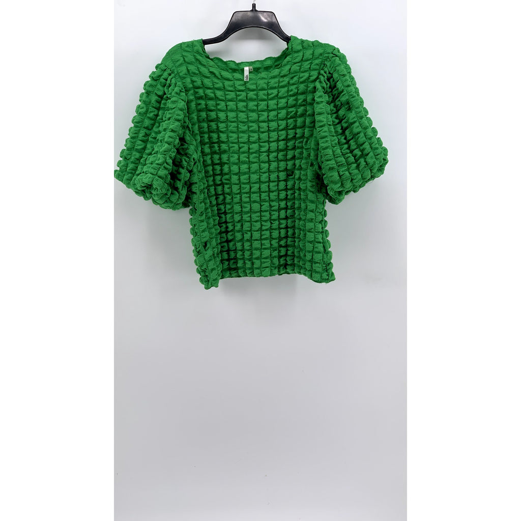 DALIN. Women's Green Textured Puff-Elbow Sleeve Top SZ M