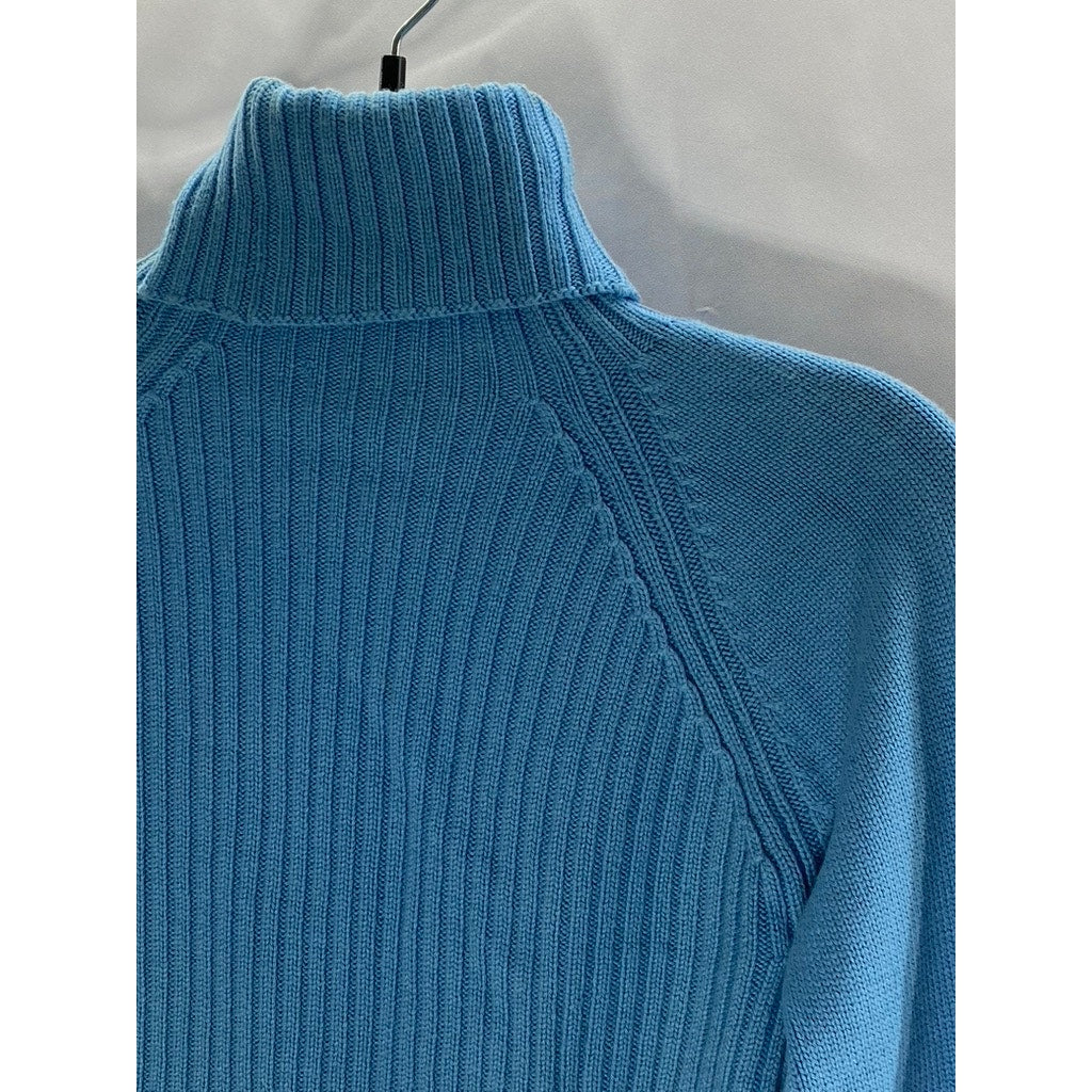 DELLE CELLE Women's Vintage Blue Virgin Wool Knit Turtleneck Sweater SZ 46