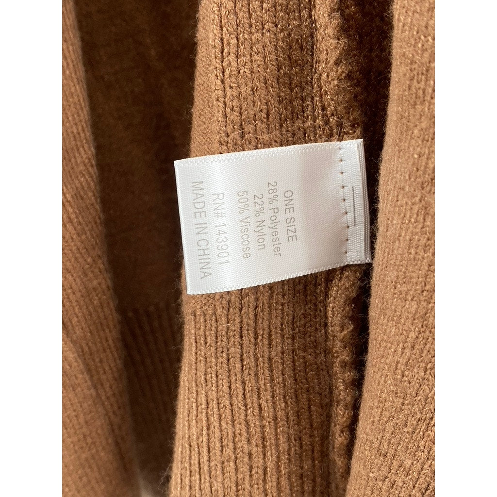 COCO+CARMEN Women's Brown Rib Knit Open-Front Short Sleeve Cardigan SZ OS