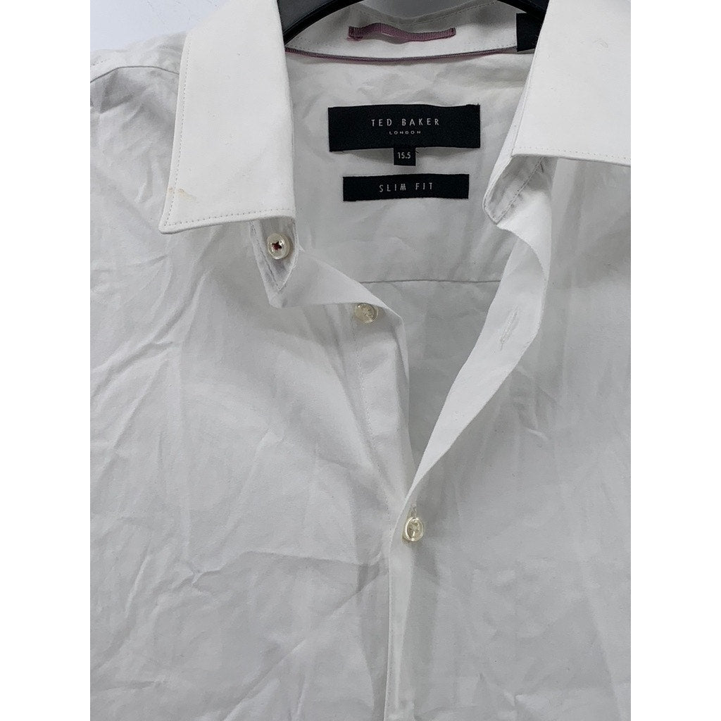 TED BAKER LONDON Men's White Slim-Fit Plain Button-Up Shirt SZ 15.5
