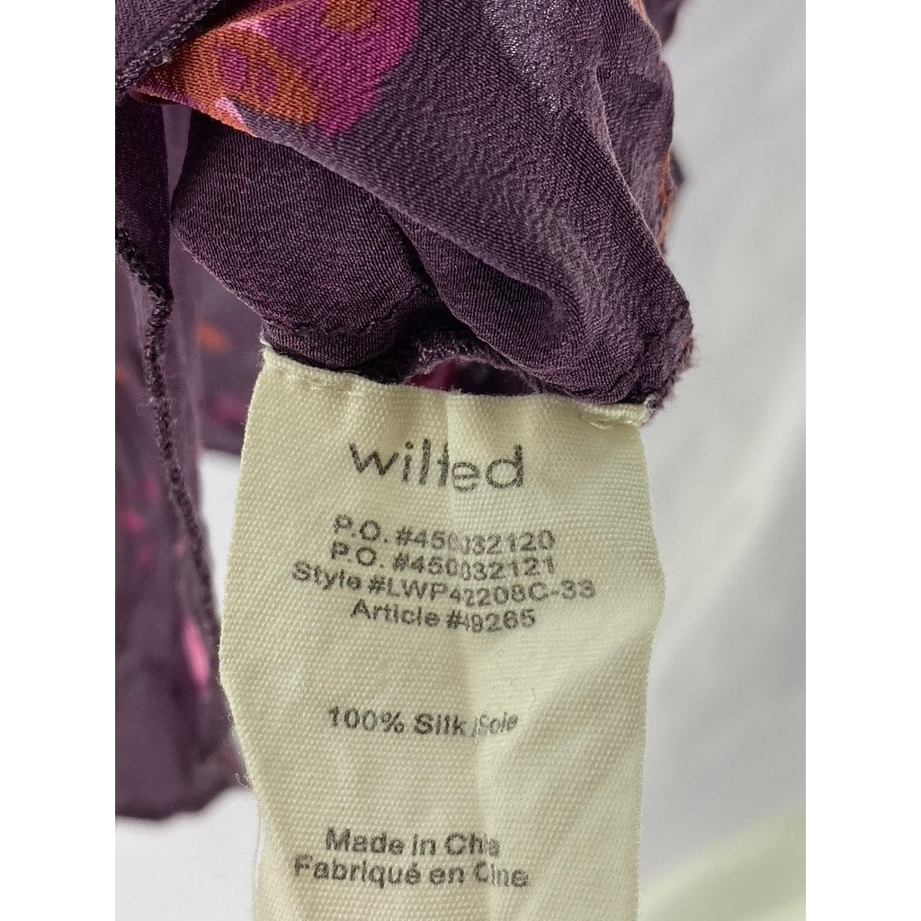 UNDER/WILFRED Women's Burgundy Silk Floral V-Neck Adjustable Strap Camisole SZXS