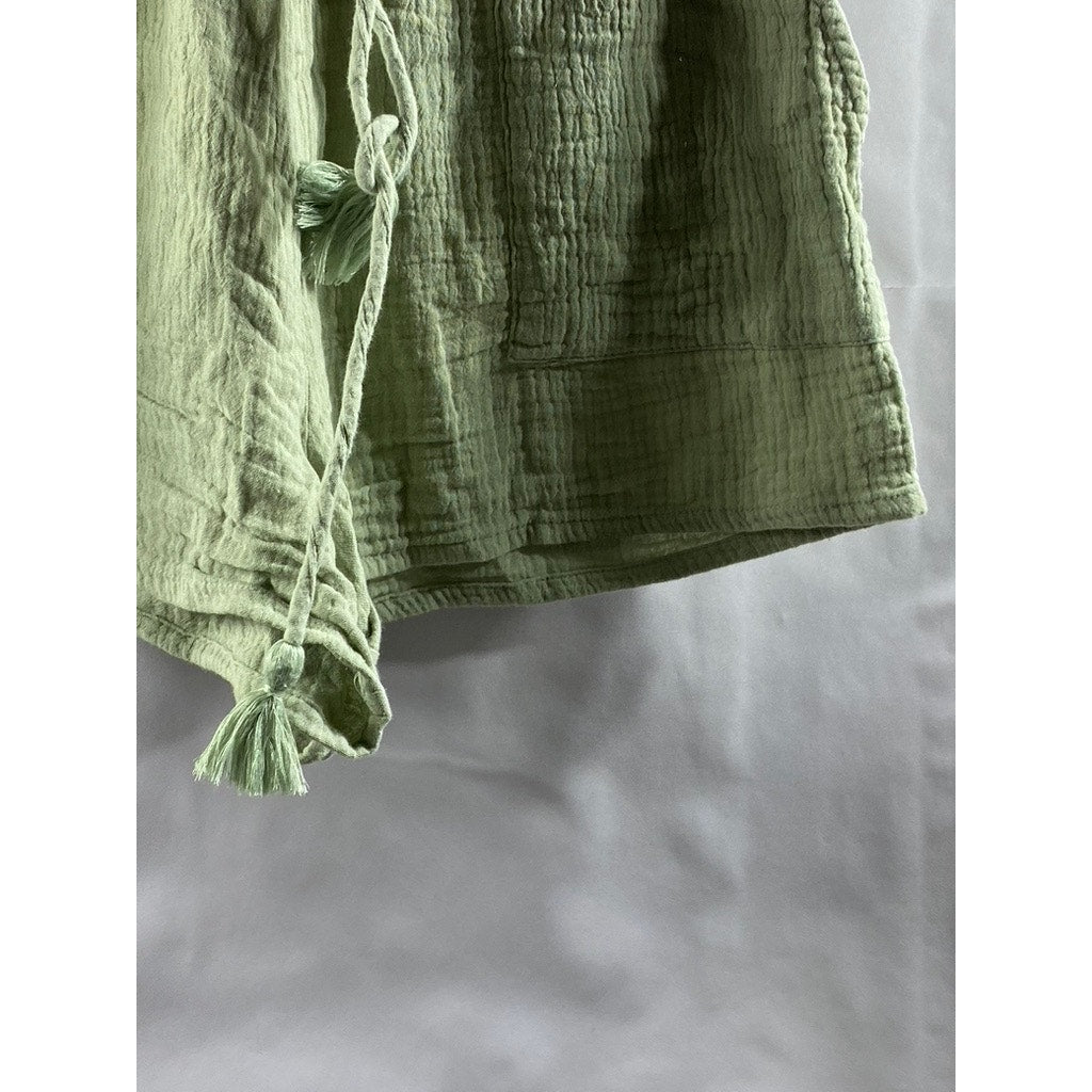 MIDNIGHT SKY Women's Green Lightweight Relaxed Fit Drawstring Shorts SZ M