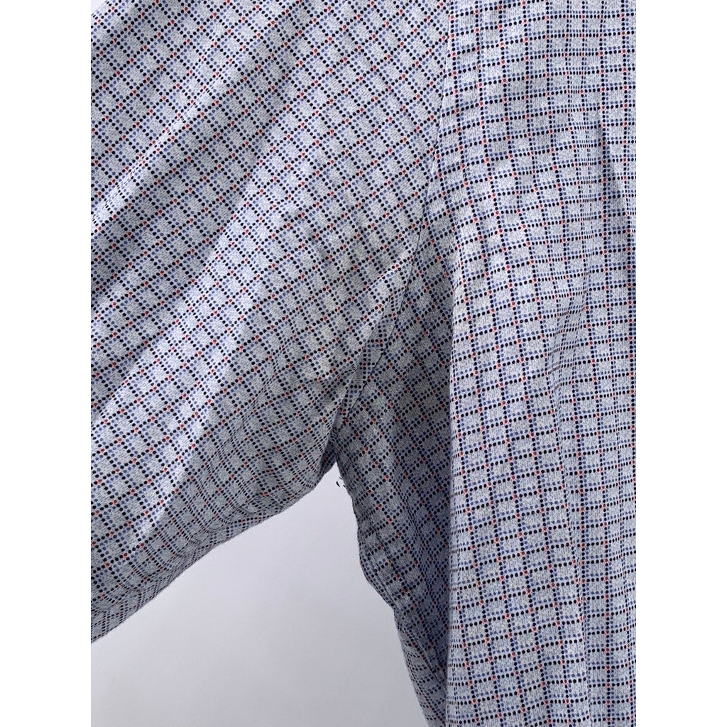 JOHNSTON & MURPHY Men's Pindot Grid Print Button-Up Shirt SZ L