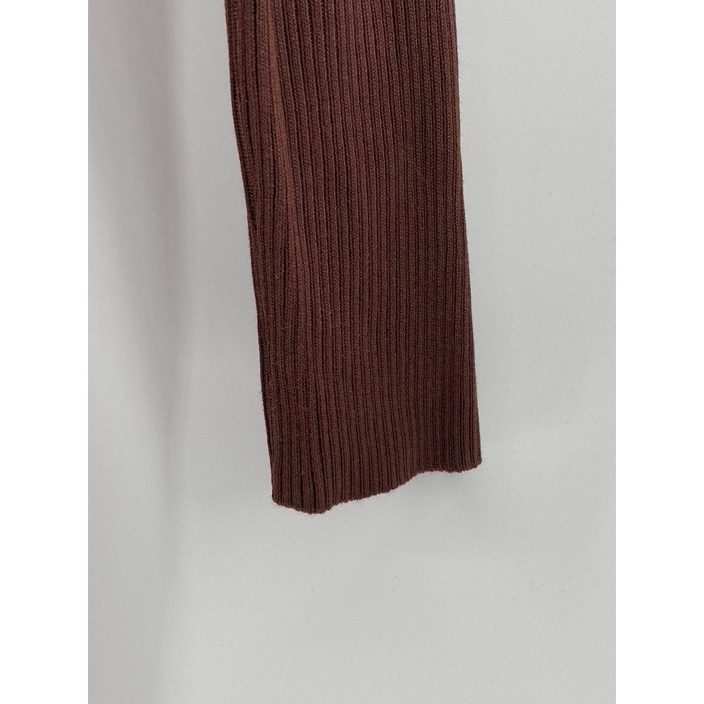 ALMOST FAMOUS Women's Brown Ribbed Henley Long Sleeve Bodycon Midi Dress SZ S
