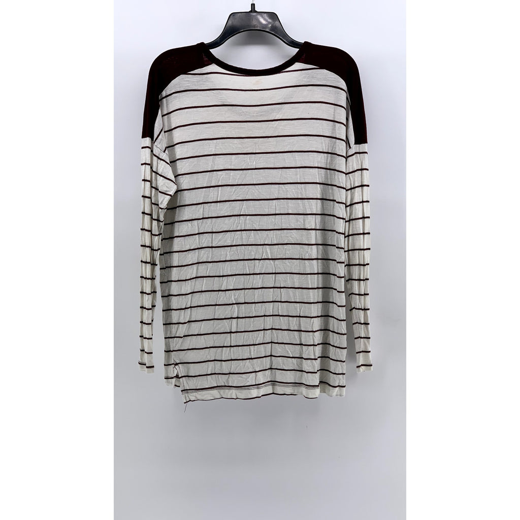 OLD NAVY Women's Burgundy-White Striped Boyfriend Long Sleeve Top SZ M