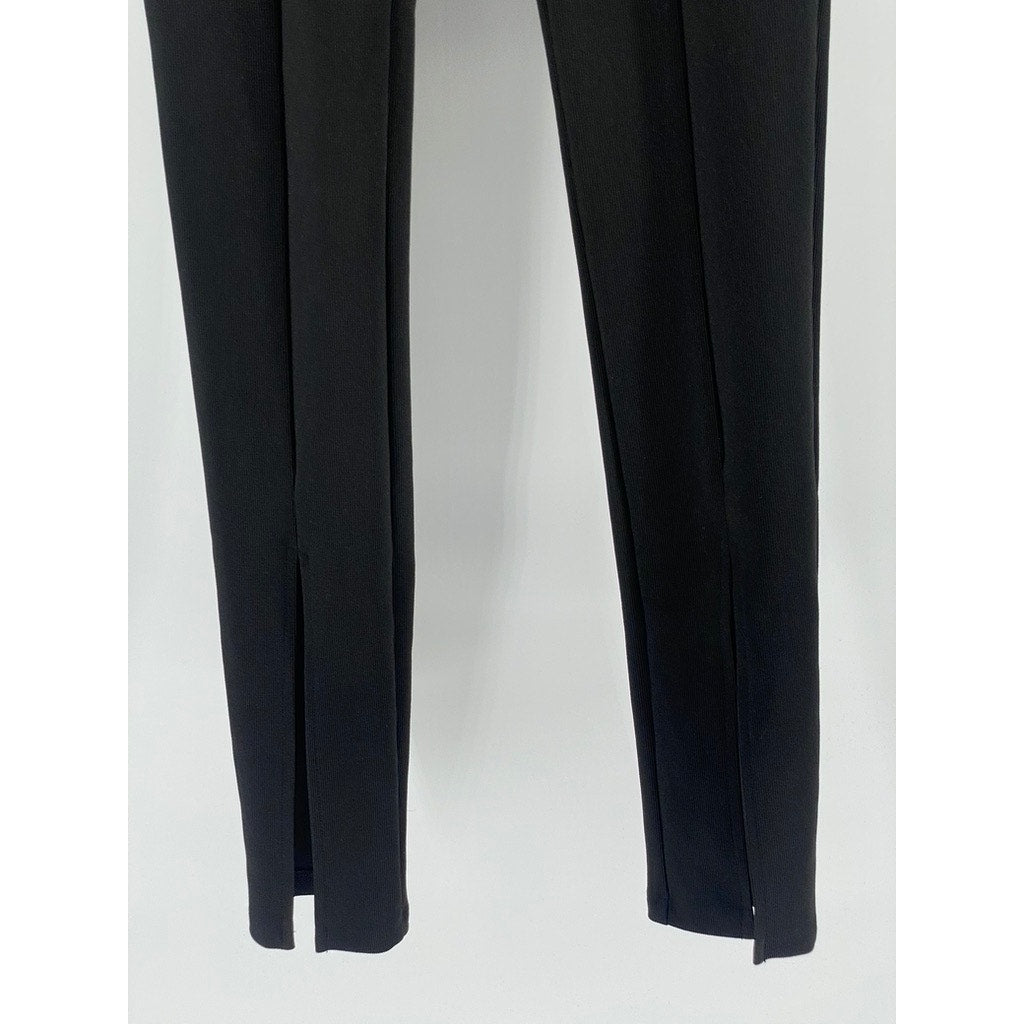 ZARA Women's Black Soft Ribbed Pull-On Side-Slit Hem Pants SZ S