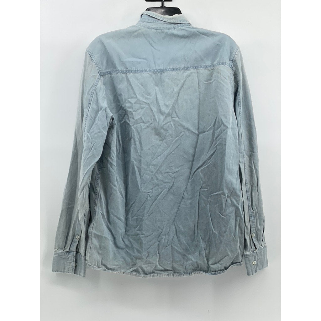 COS Men's Light Blue Button-Up Long Sleeve Regular-Fit Cotton Shirt SZ S