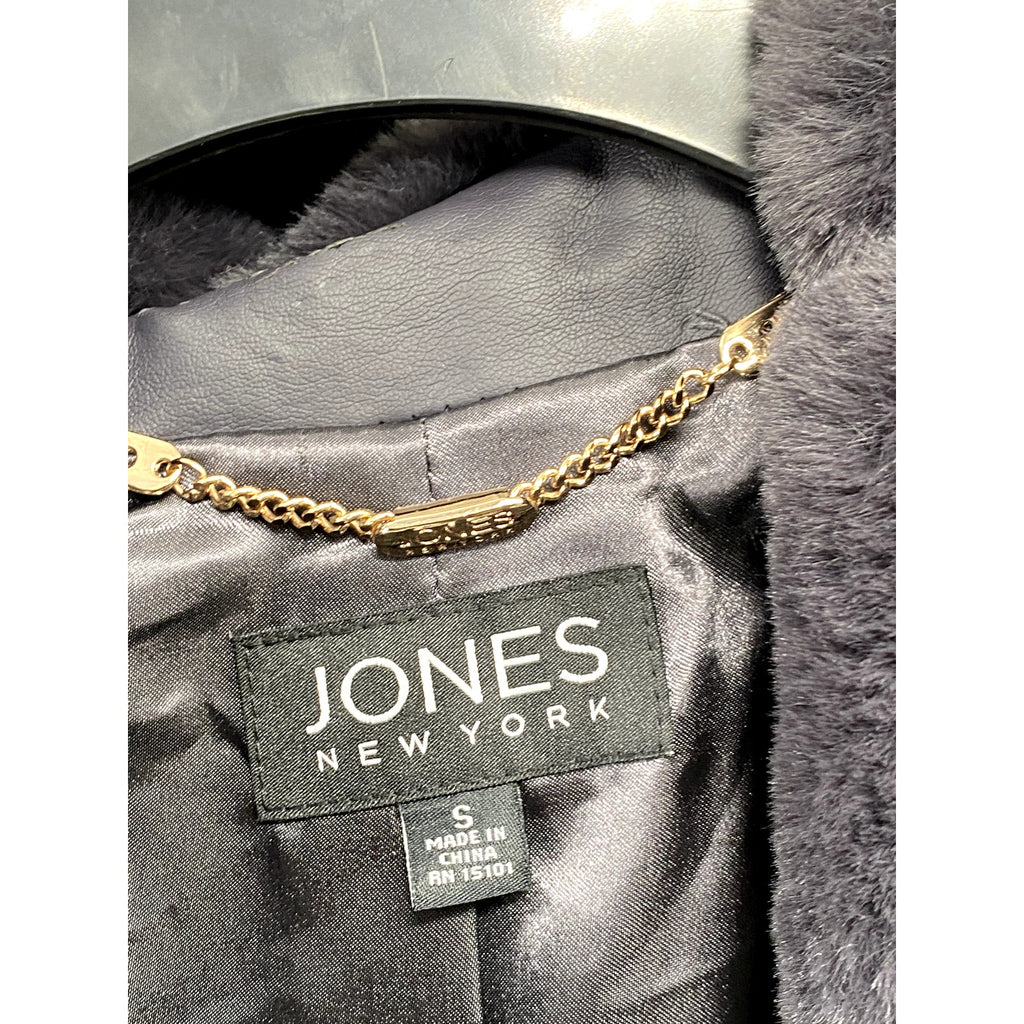 JONES NEW YORK Women's Gray Faux Fur Open Front Coat SZ S