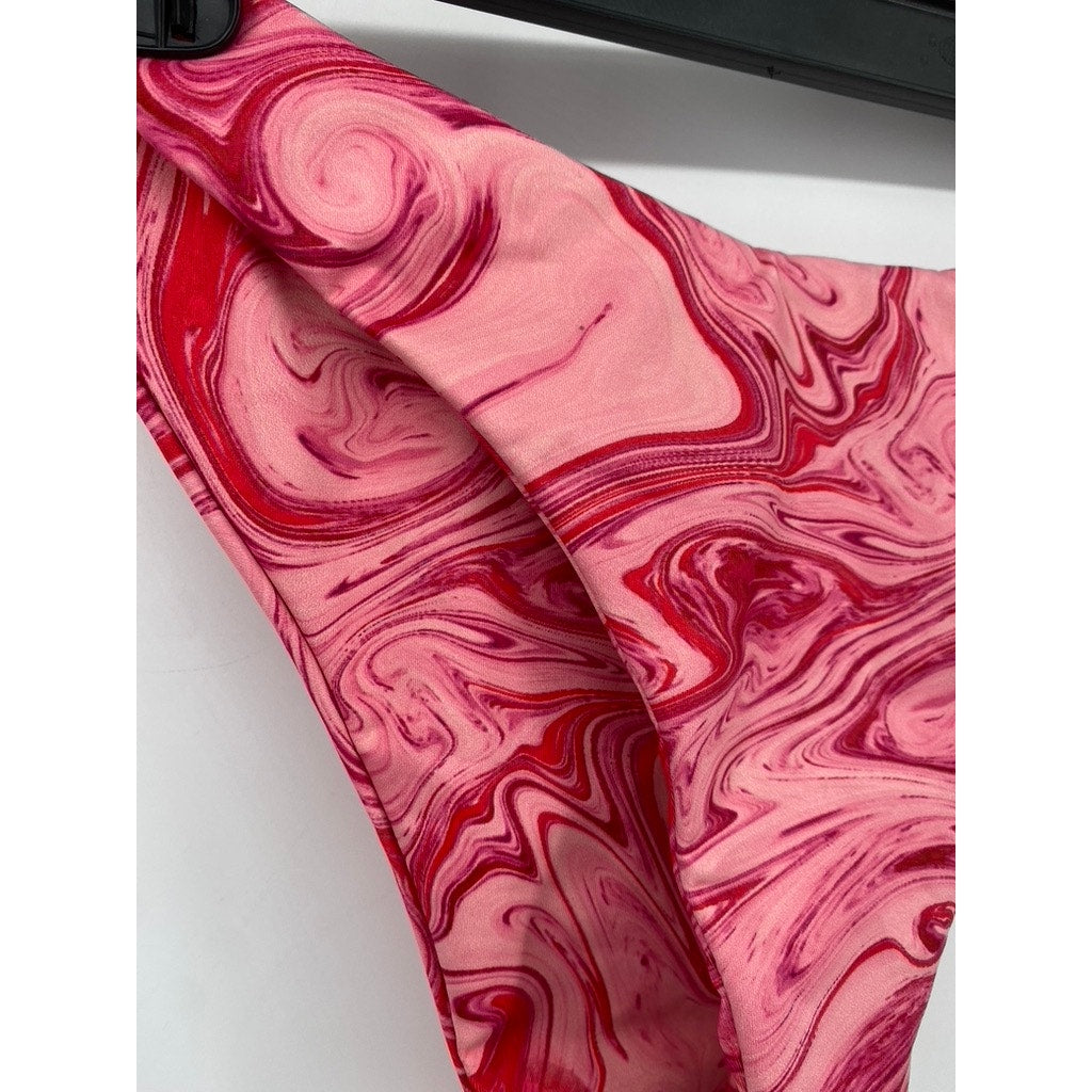 SHEIN Women's Pink Swirl Print Cheeky Swim Bottom SZ L