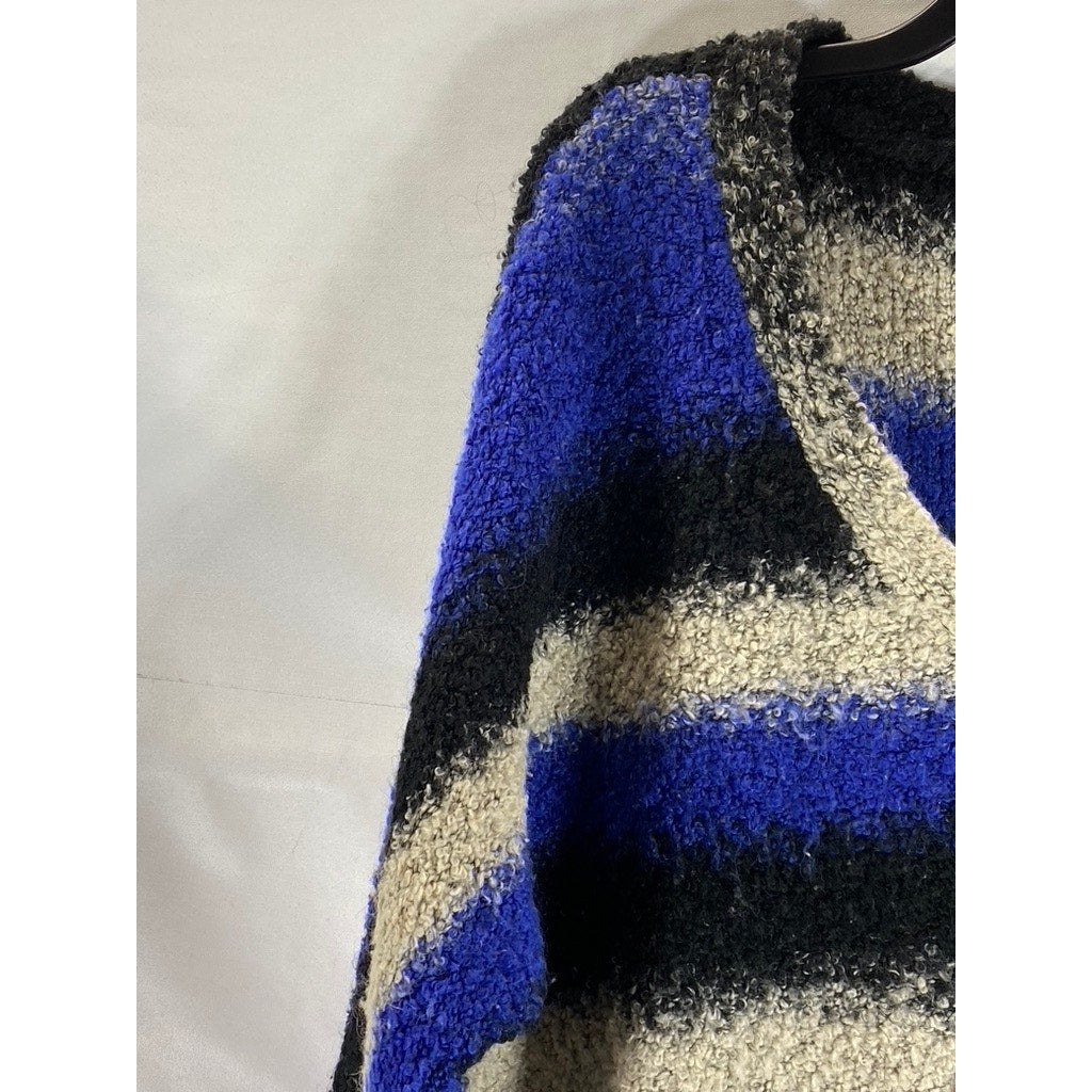 SPARKLE & FADE Women's Blue/Tan Striped V-Neck Long Sleeve Pullover Sweater SZ L