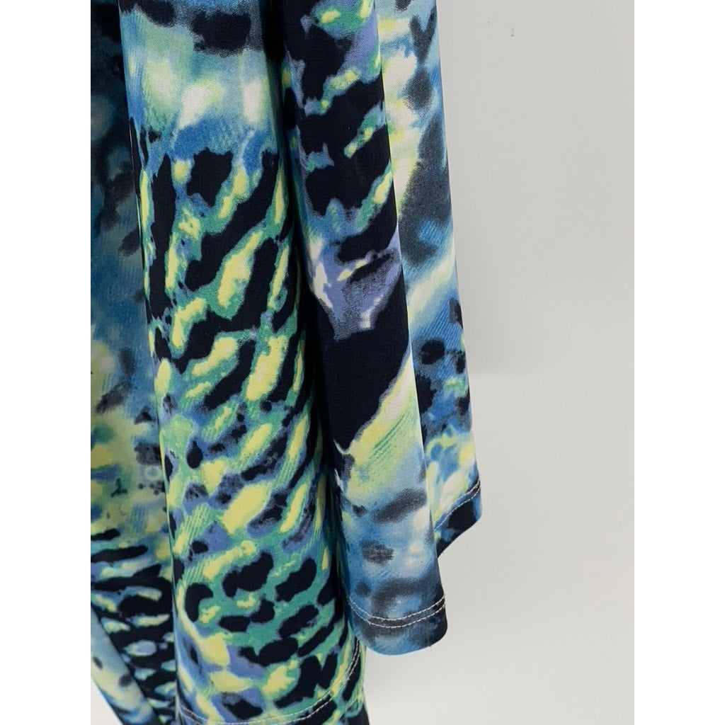WEST LOOP Women's Blue-Green Printed V-Neck Sleeveless Maxi Dress SZ L