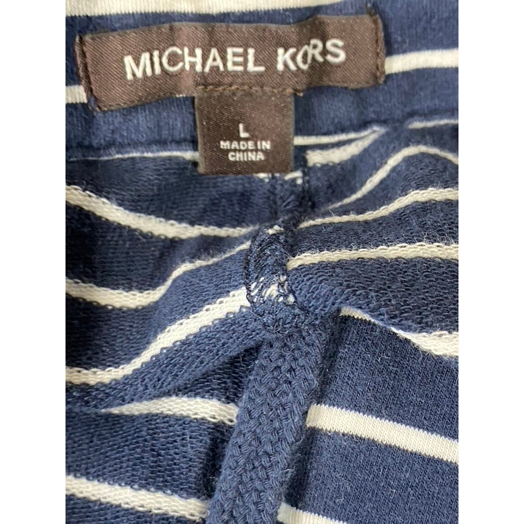 MICHAEL KORS Women's Navy/White Striped Casual Shorts SZ L