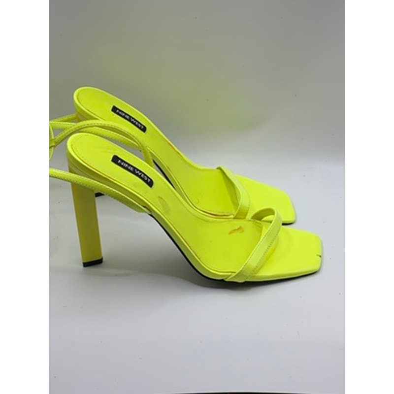 NINE WEST Women's Neon Yellow Hotz Ankle Strap Stiletto Heel Sandals SZ 9.5