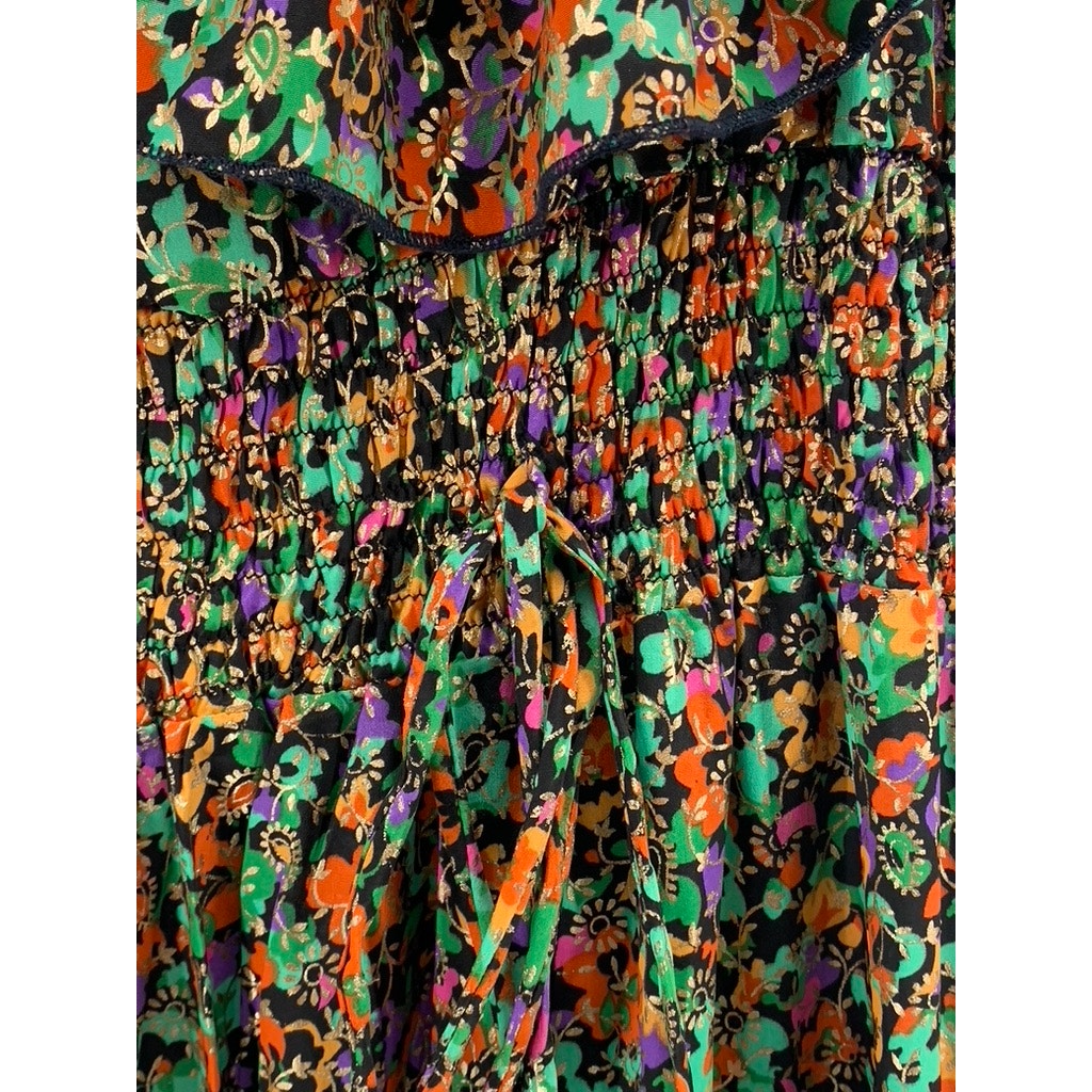 PURPLE QUEEN Women's Green Printed Ruffle Short Sleeve Maxi Dress SZ S