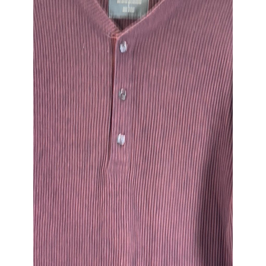 BONOBOS Men's Burgundy Slim-Fit Waffle Knit Long Sleeve Henley Shirt SZ L