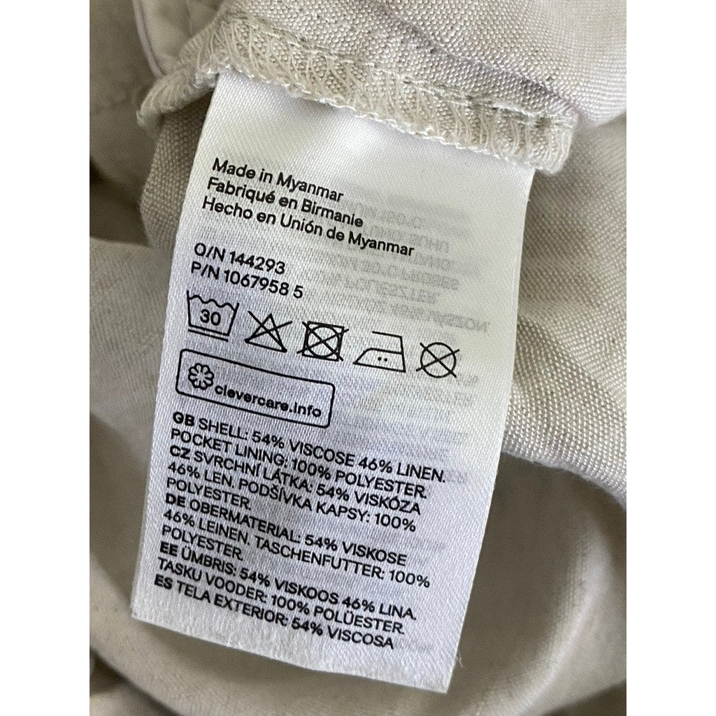 H&M Women's Beige Drawstring Waist Linen-Blend Straight-Leg Casual Pant SZ L