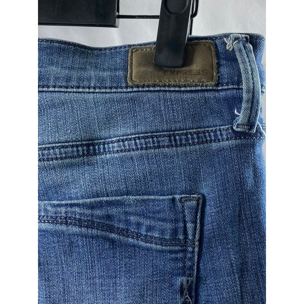 EXPRESS Women's Medium Blue Denim Distressed Raw-Hem Stretch Mid-Rise Jeans SZ6L