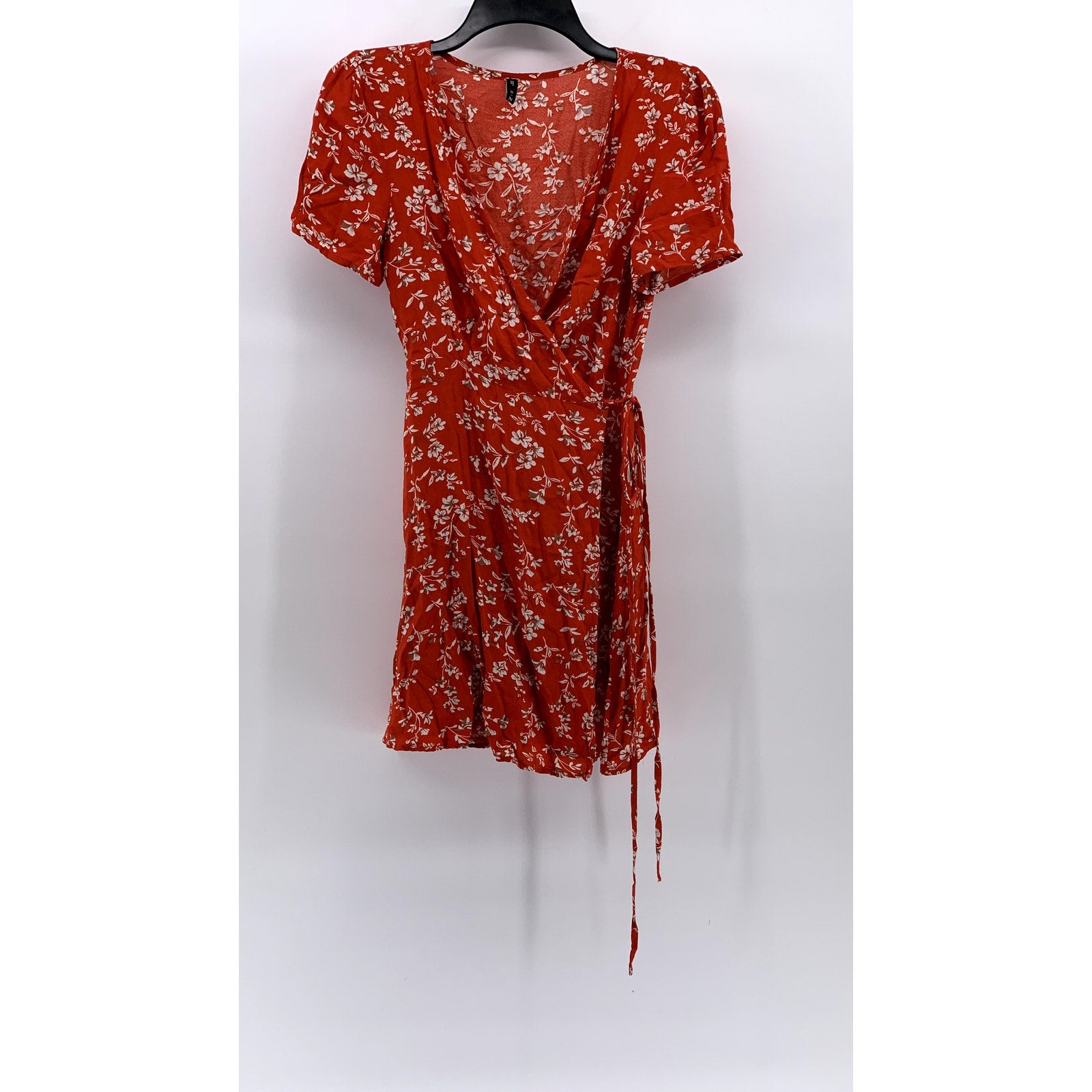 ZAFUL Women's Red Floral Print V-Neck Short Sleeve Mini Wrap Dress SZ S