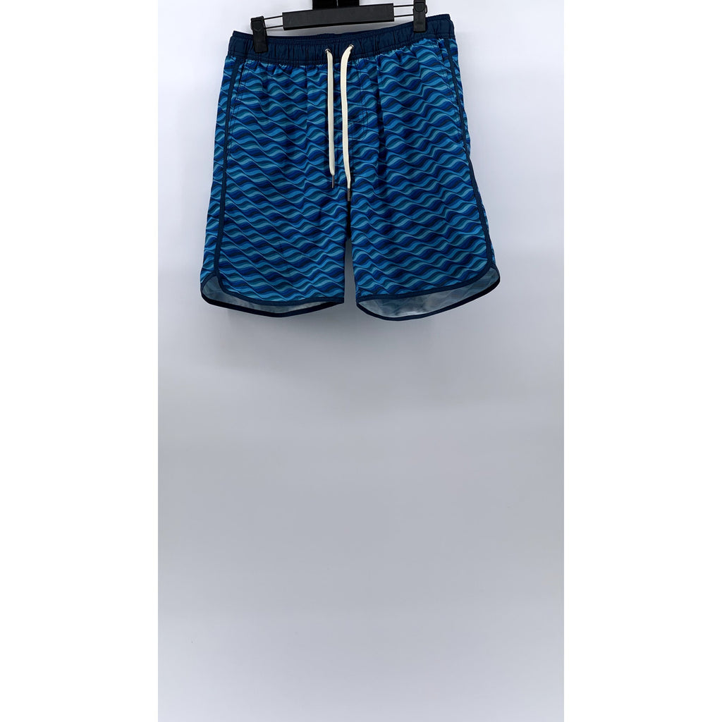 FAIR HARBOR Men's Dark Blue Wave Print Drawstring Swim Trunks SZ M