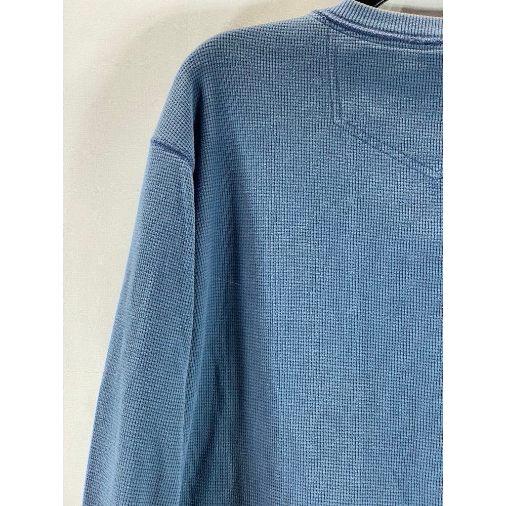 EDDIE BAUER Men's Blue Outdoor Waffle-Knit Thermal Pullover Henley Shirt SZ 2XL