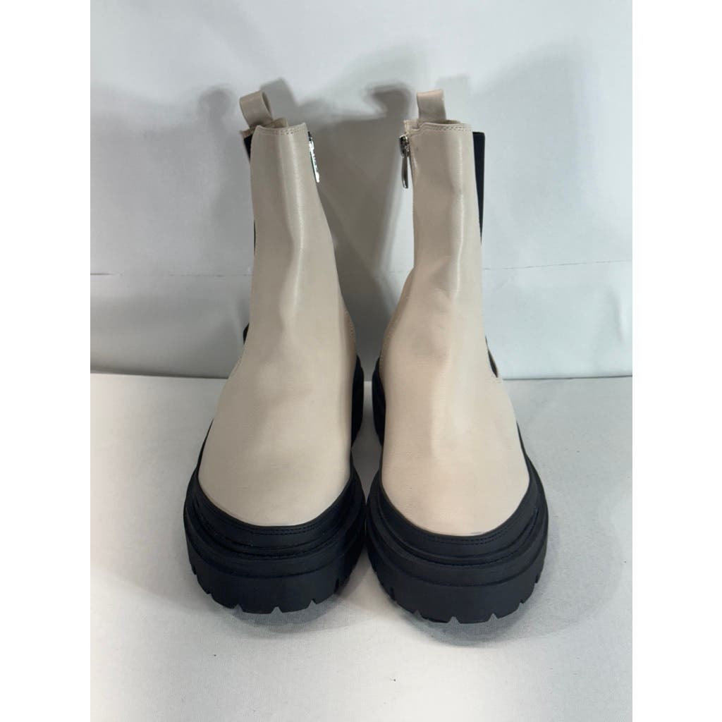 STEVEN NEW YORK Women's Bone Faux Leather Armond Side-Zip Chelsea Boots SZ 7.5