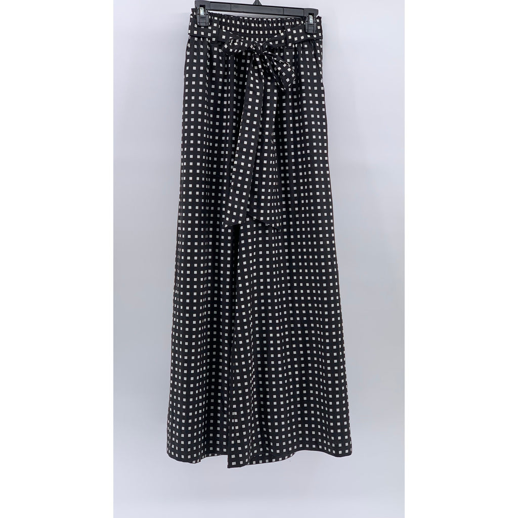 HYKE Women's Black-White Square Print Belted Wide-Leg Relaxed-Fit Pant SZ 2