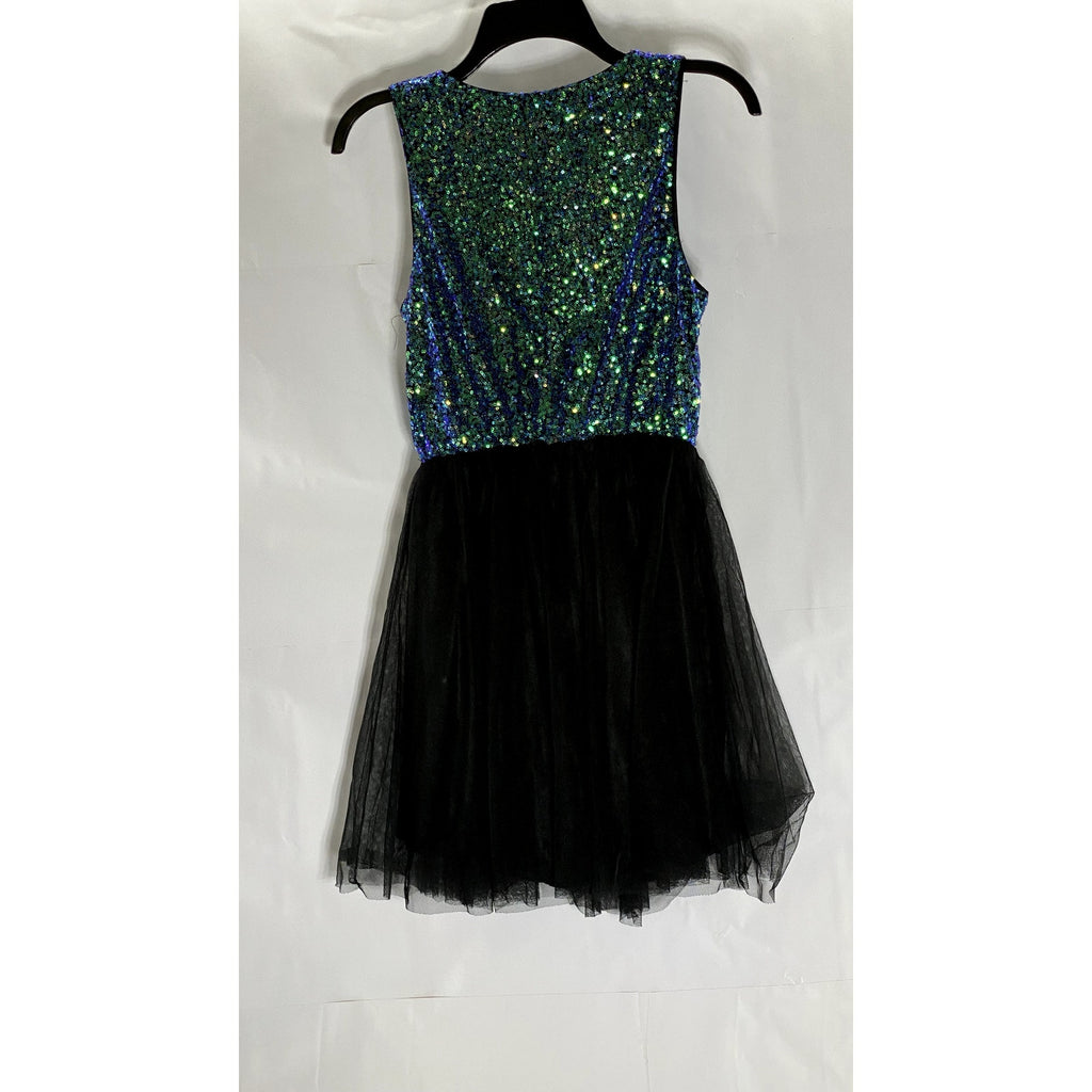 DIVIDED BY H&M Women's Blue/Black Sequin Embellished Crewneck Tulle Dress SZ 6