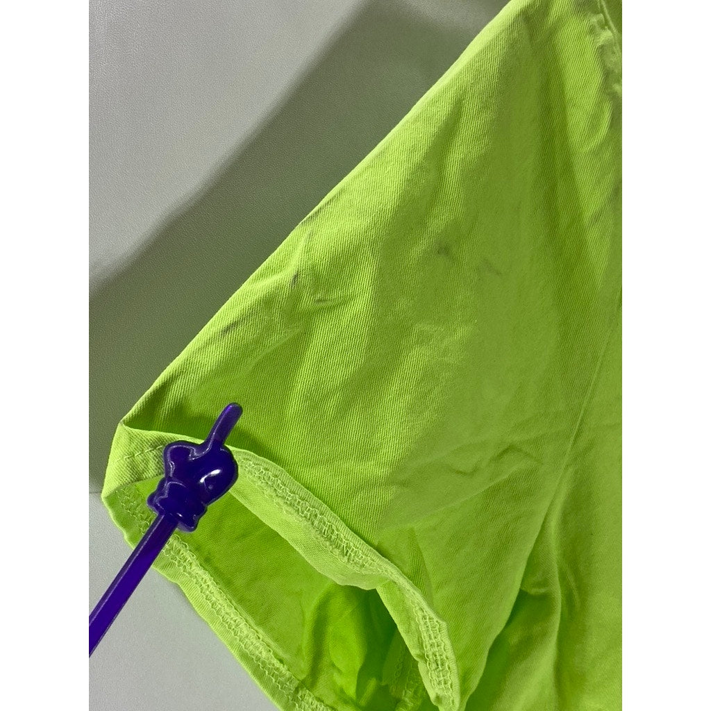 SHEIN Women's Bright Green Denim Cropped Short Sleeve Button-Up Top SZ S
