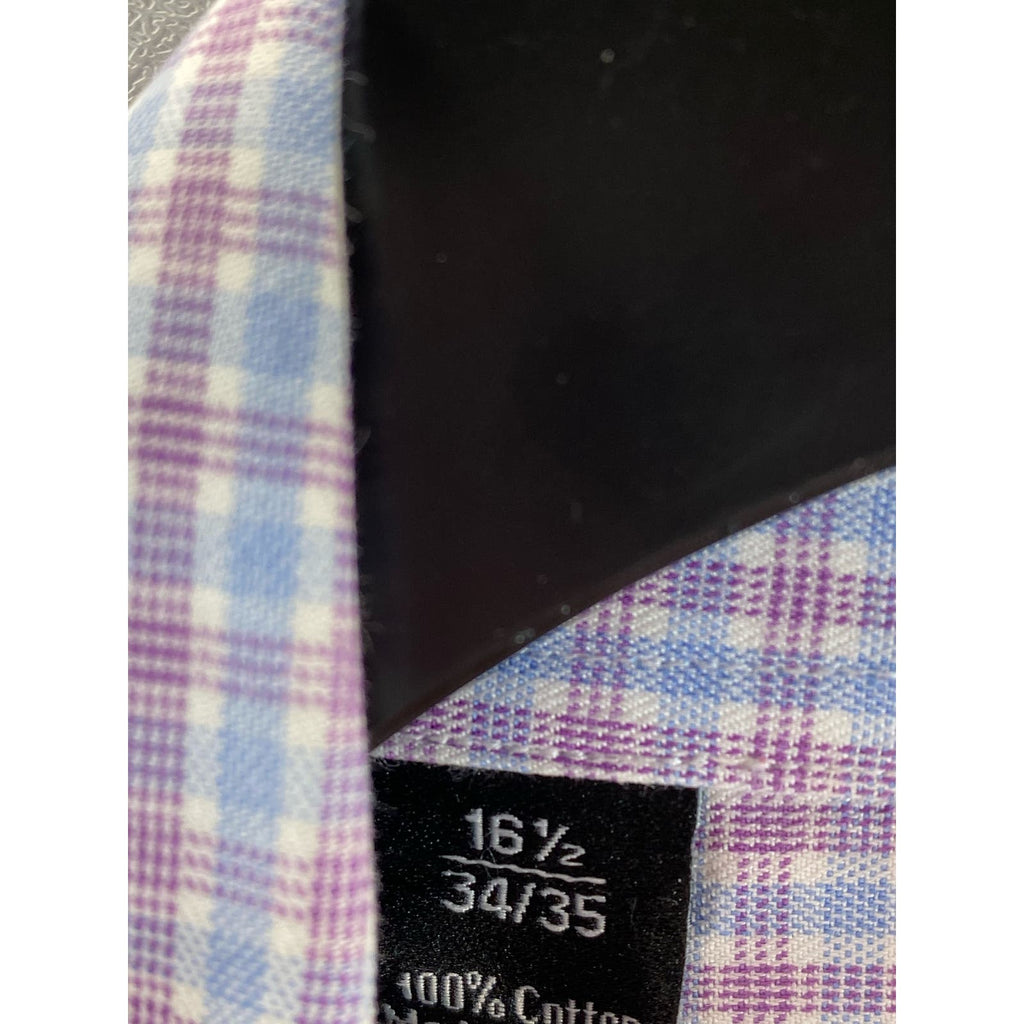 DAVID DONAHUE Men's Pink/Blue Gingham Button-Up Long Sleeve Shirt SZ 16.5 34/35