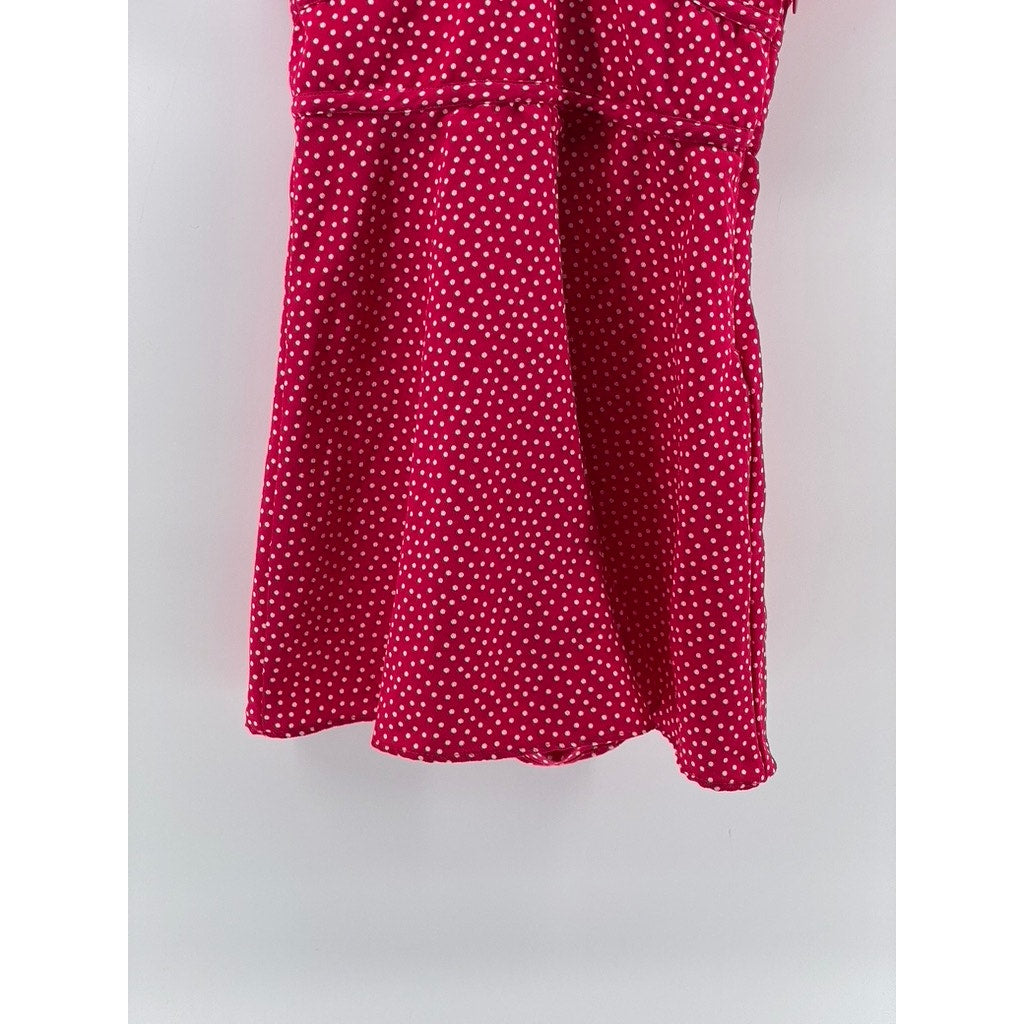 ZARA TRAFALUC Women's Pink-White Polka Dot V-Neck Flare Short Sleeve Romper SZXS