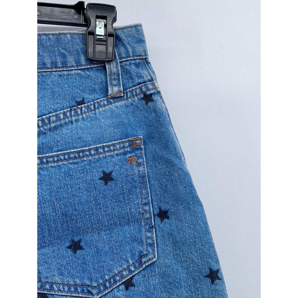MADEWELL Women's Blue Rigid Denim Star Print Raw-Hem A-Line Mini Skirt SZ 25