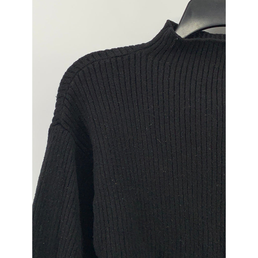 LINE DOT Women's Black Ribbed Mock-Neck Long Sleeve Pullover Sweater SZ S