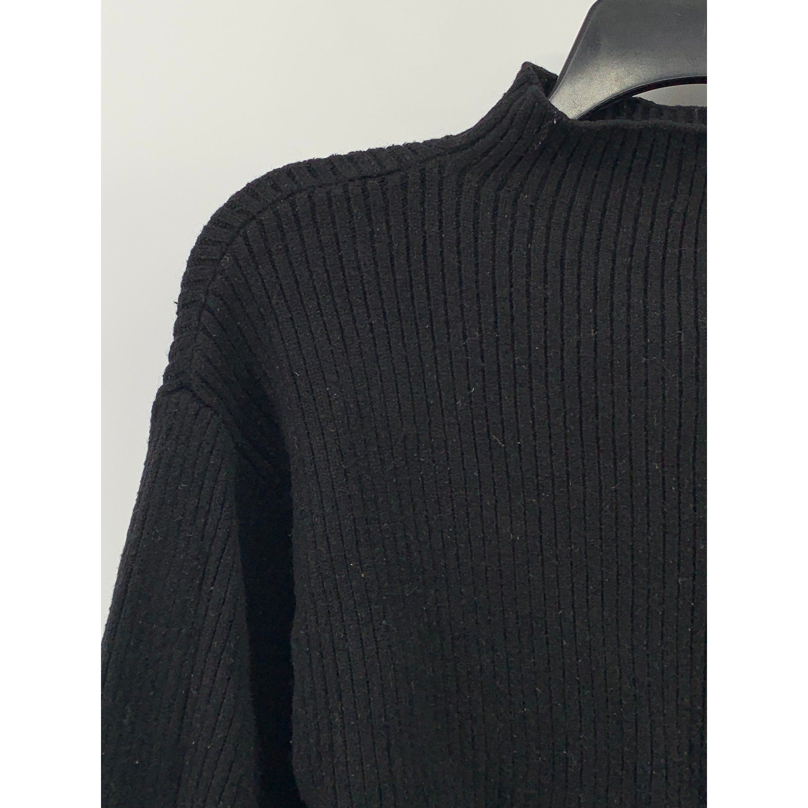 LINE DOT Women's Black Ribbed Mock-Neck Long Sleeve Pullover Sweater SZ S