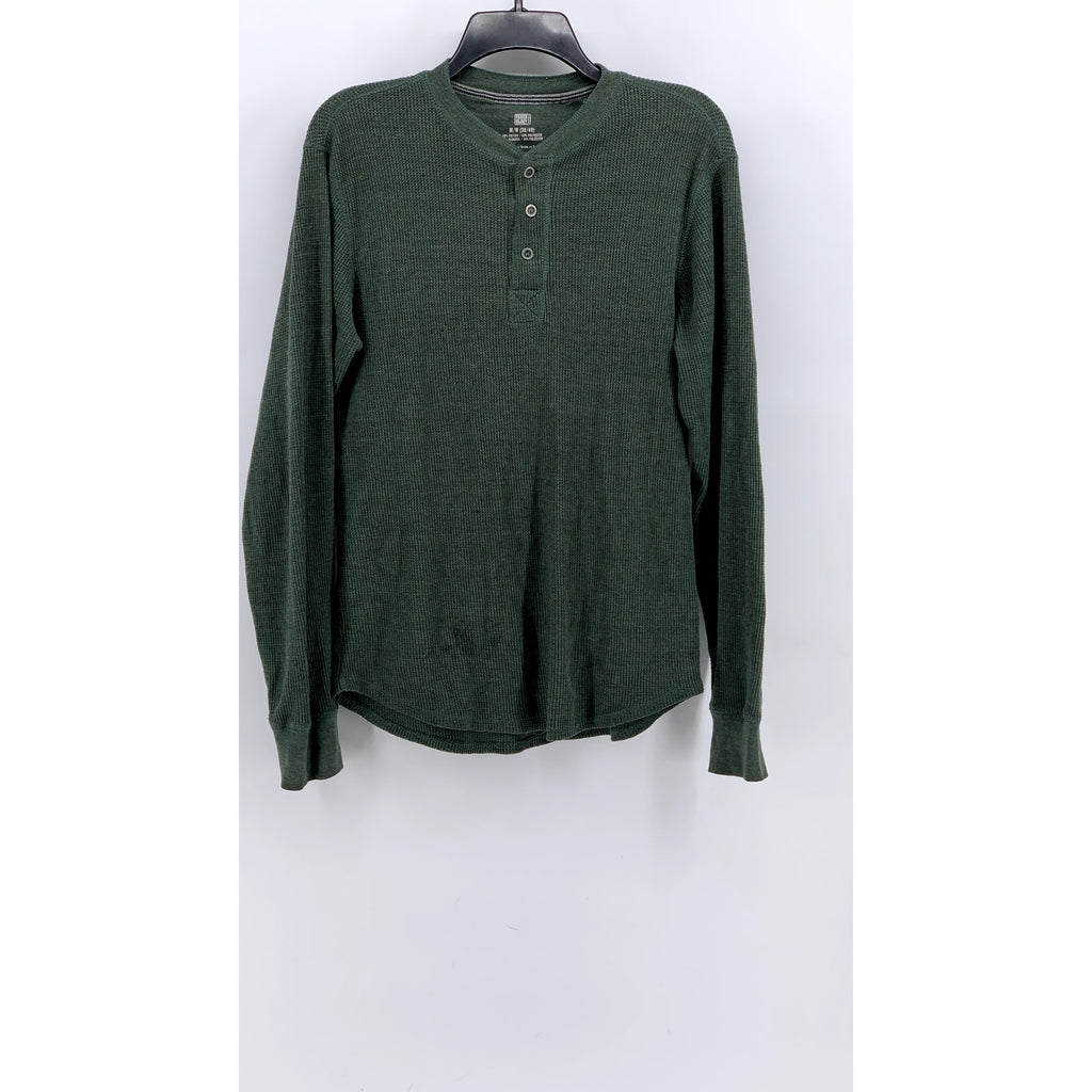 FADED GLORY Men's Green Thermal Long Sleeve Henley Shirt SZ M